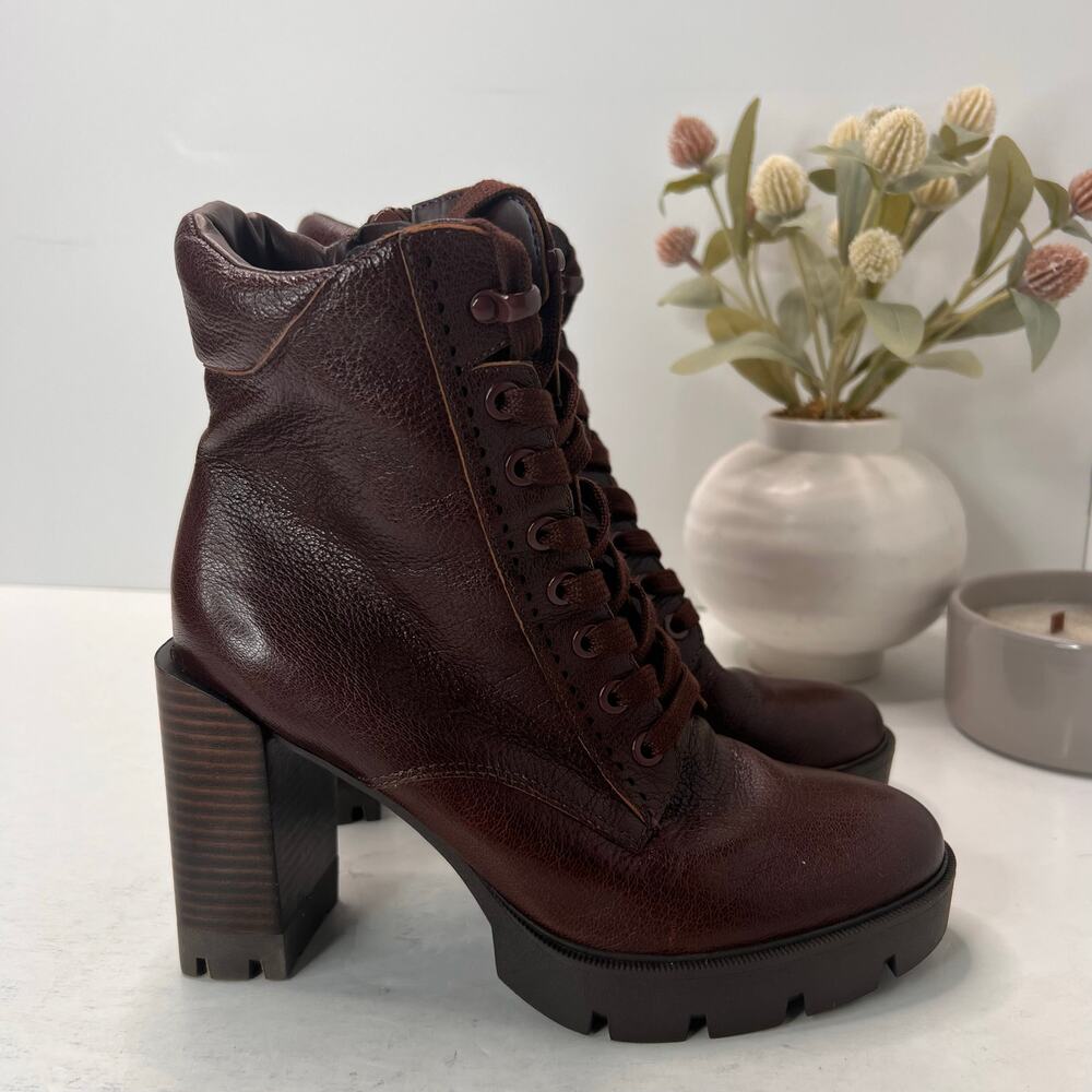Naturalizer Prewitt Platform Chunky Heel Leather Boot Amber Brown Women's 6.5M